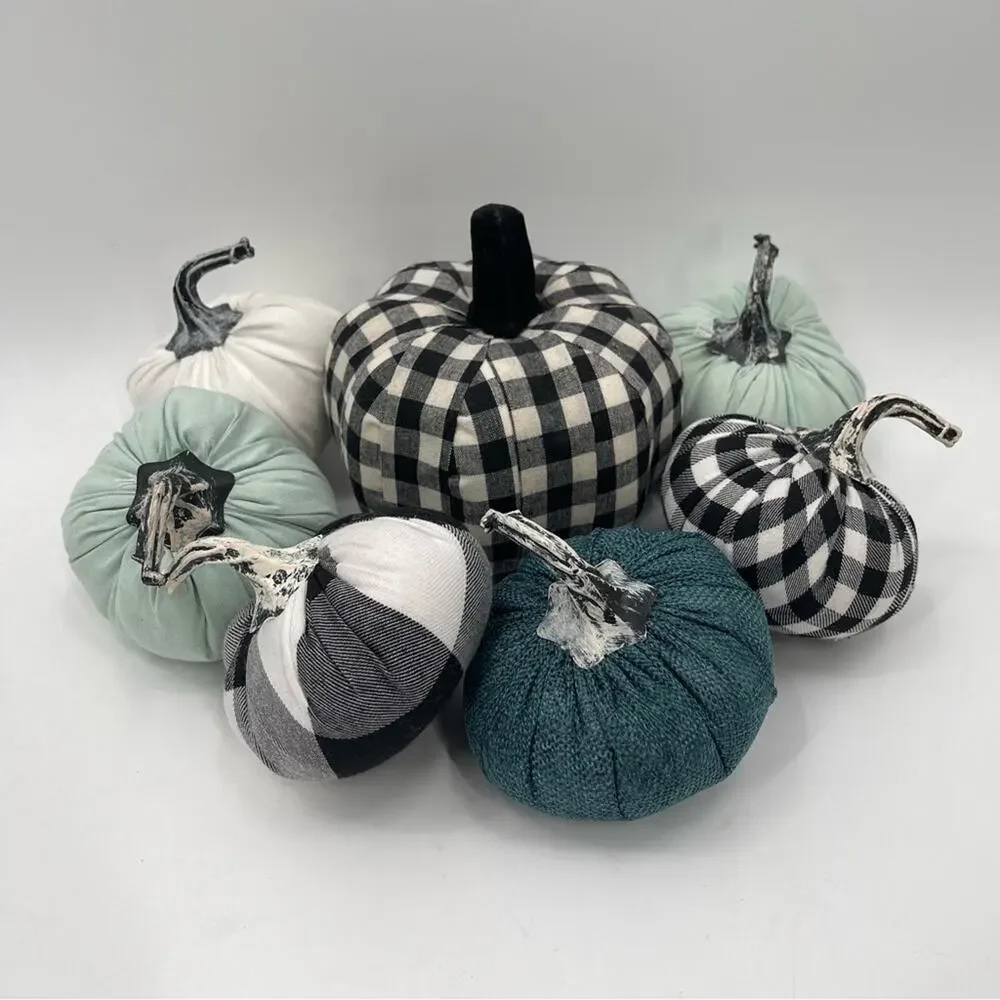 PUMPKIN Decor x 7 Home Buffalo Check Blue Table Mantel Fabric Gingham Fall
